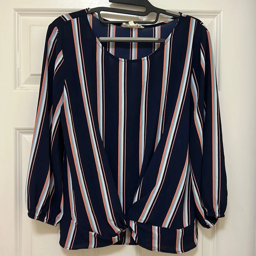 Pink Republic Navy Blue Front Knot Shirt Size M - Picture 1 of 13